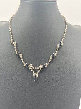 Vintage Y-Drop Black Rhinestone Tennis Necklace Retro Goth Formal Prom Choker